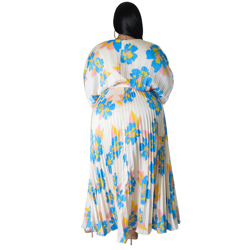 Plus Size Women's Autumn And Winter Sweet Style Loose Pleated Long Dress 11