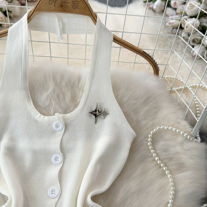 Fashionable Halter Neck Low Back Breasted Slim Fit Knitting Vest Women's Outdoor Wear Trendy Basic Top 8