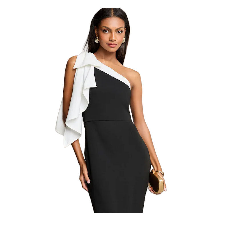 Sexy Contrast Color Slash Shoulder Fashion Evening Dress