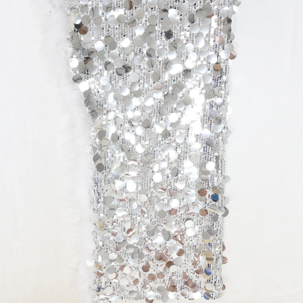 Women sexy suspender sequin irregular dress 14