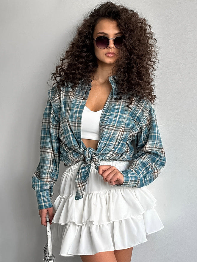 Chiffon White High-Waist A-Line Pleated Casual Skirt Autumn Fashion Short Skirt 4