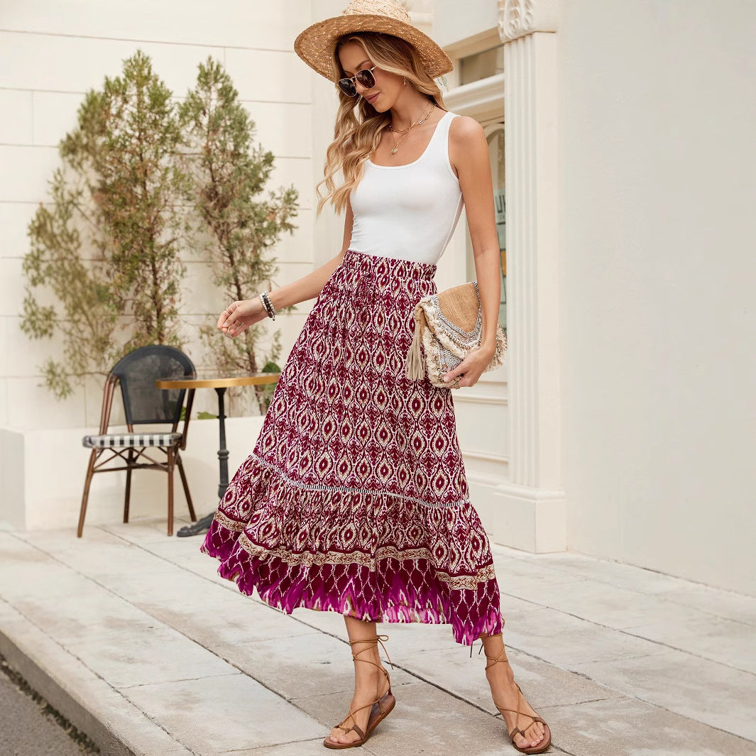 Women Print Bohemian Holidays Beach Skirts 4