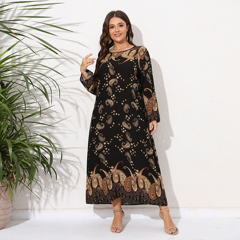 Plus Size Women Casual Long Sleeve Printed Bohemian Dress 15