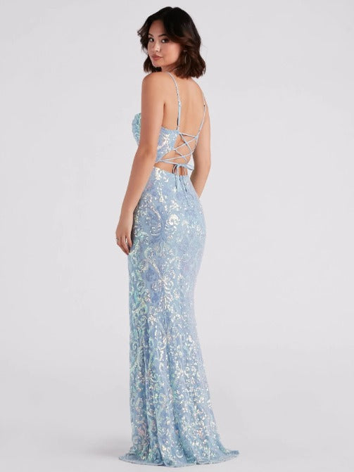 Sexy Strap Sequin Evening Dress Elegant Slit Formal Party Gown 3