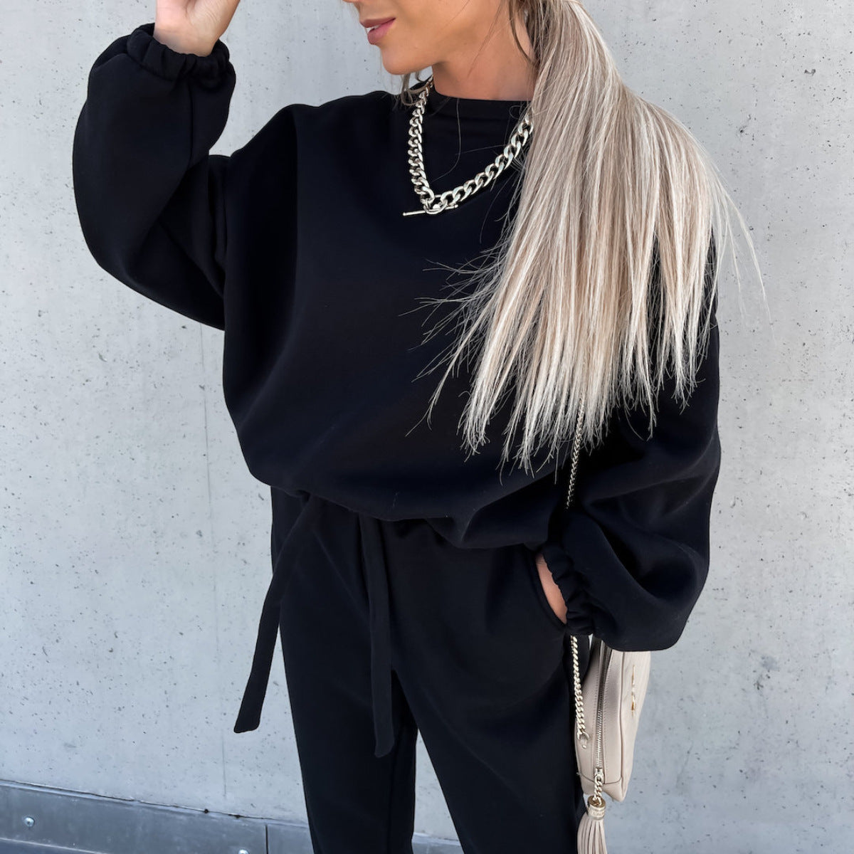 Women Casual Solid Hoodies and Pants Two-piece Set 10