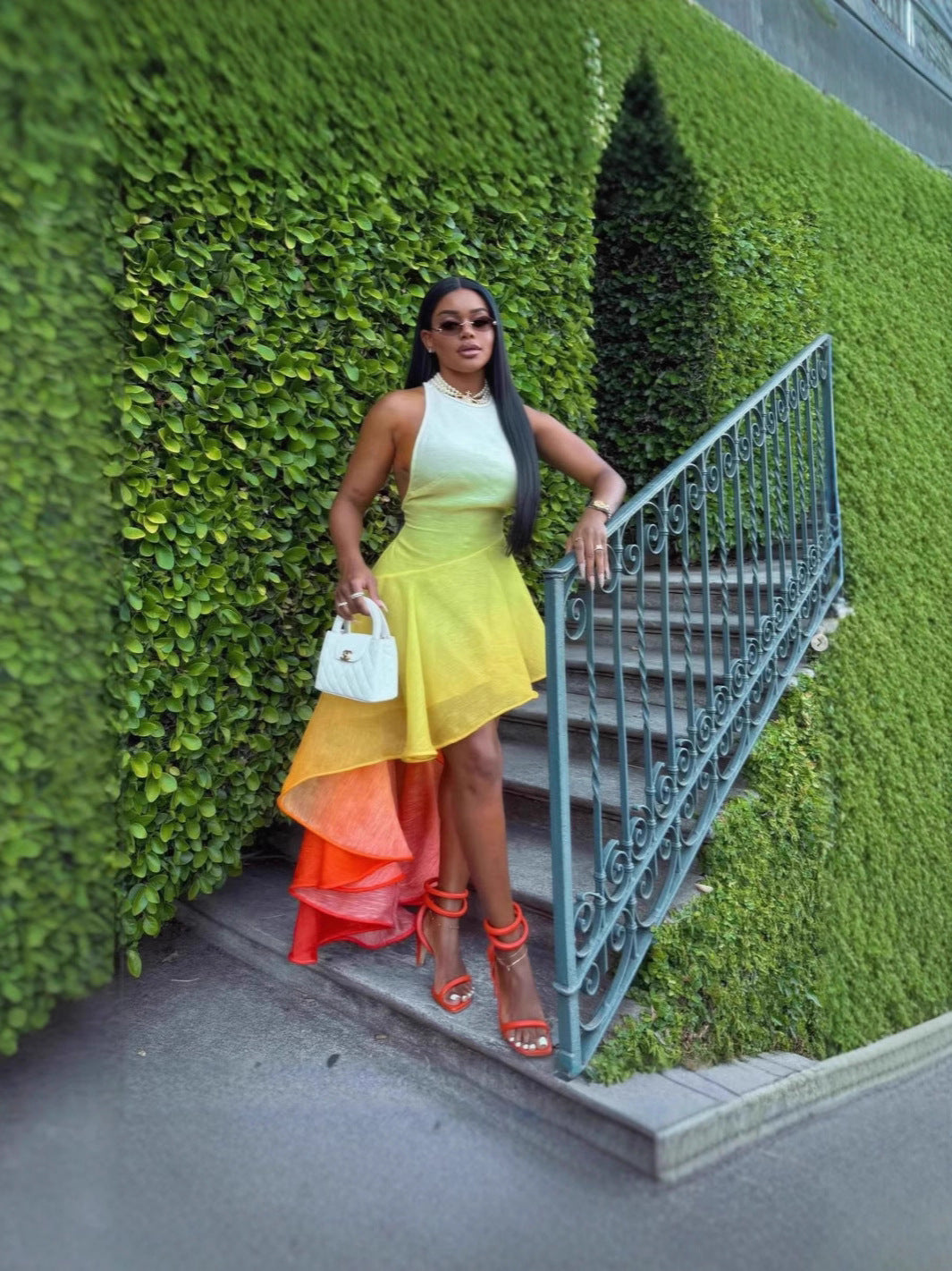 Women autumn sexy Holidays printed gradient strap dress 4