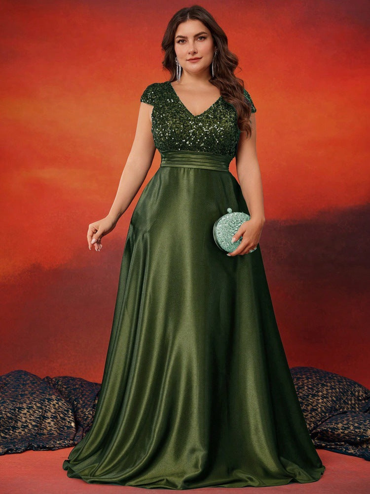 Plus Size Women sequined v-neck Formal Party elegant evening dress 13