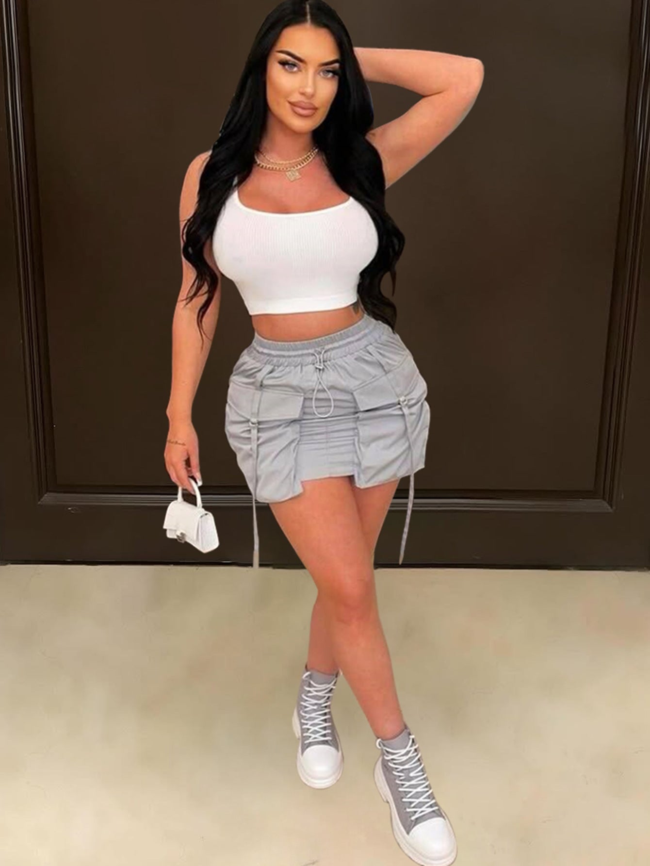 Women's Pocket Zippered Solid Color Sexy Mini Skirt 3