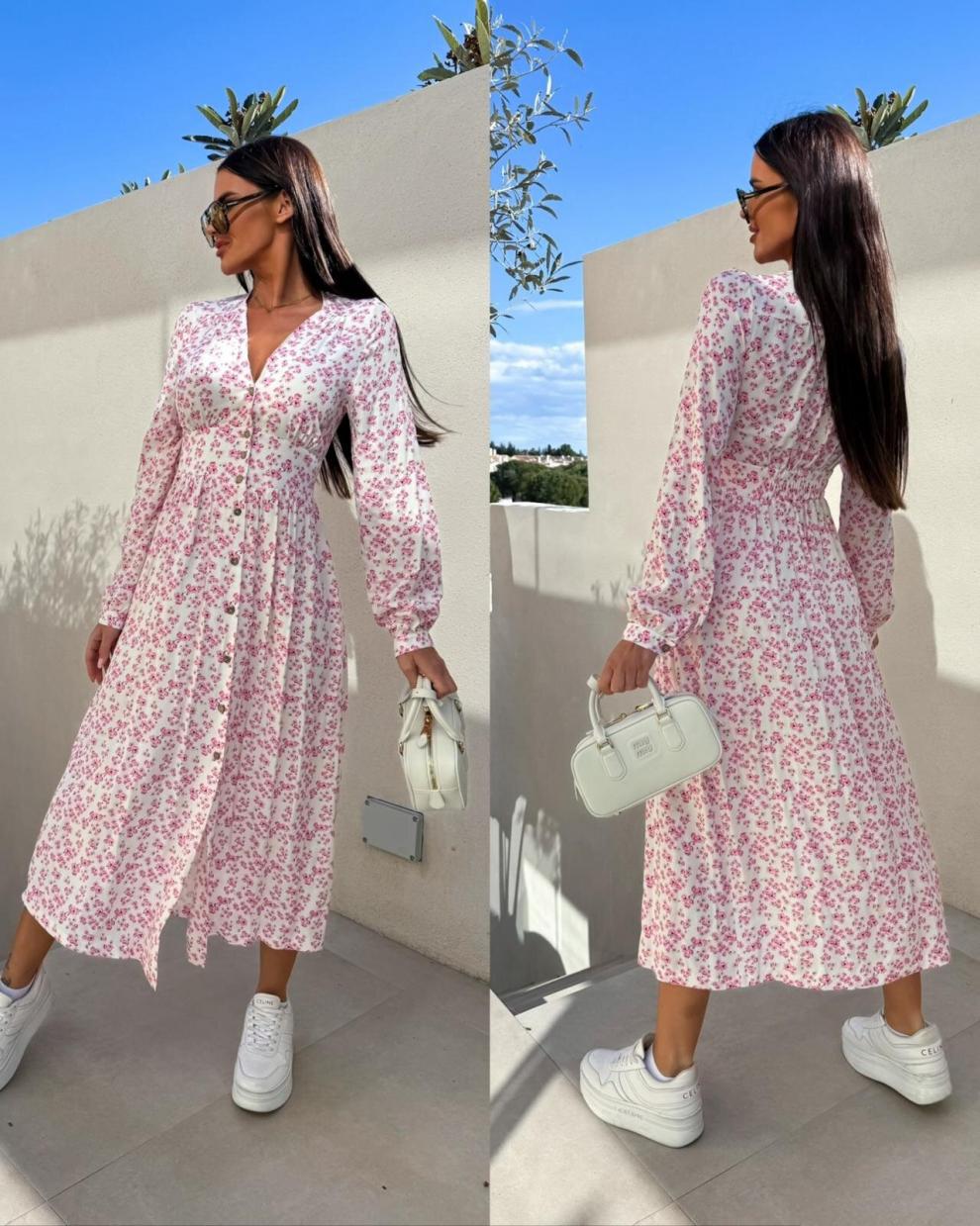 Long-Sleeve Floral Slim Waist Casual Dress 4