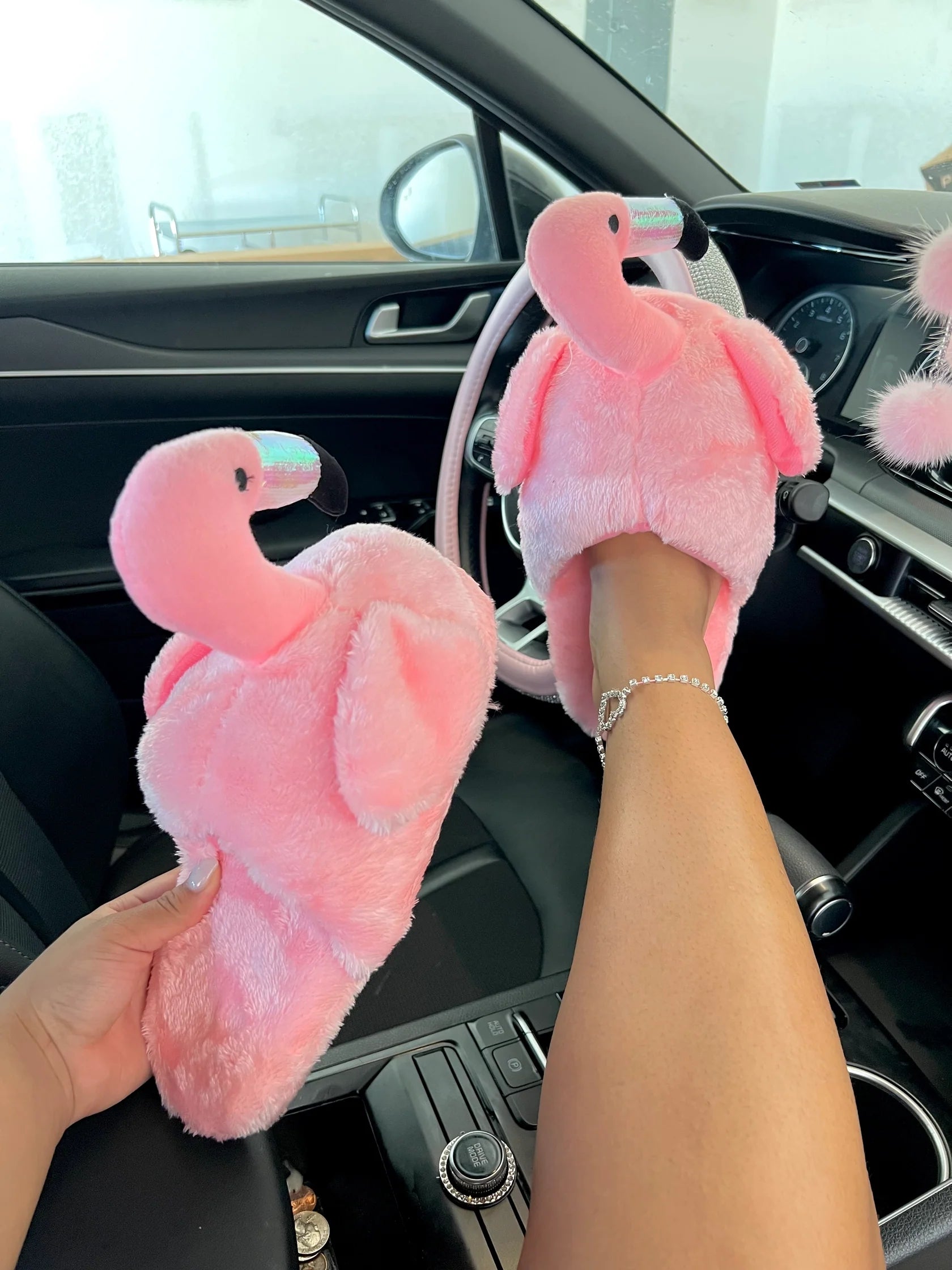 Flamingo Couple Cotton Shoes Home Warm Toe-Toe Fur Slippers