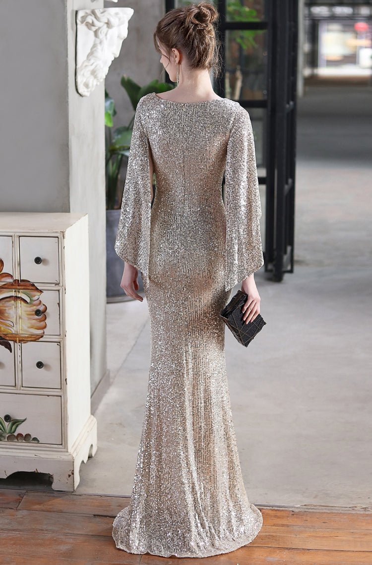 Autumn Formal Sequins Silver O-Neck Mermaid Evening Dress