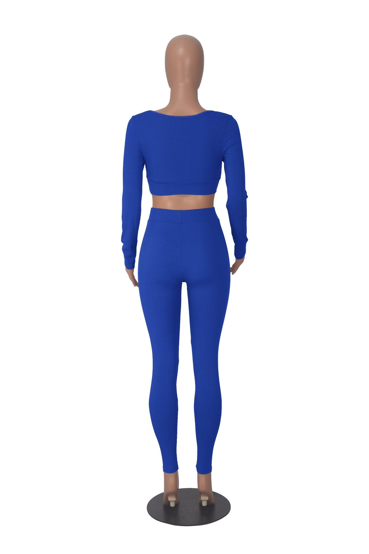 Women Winter Solid Long Sleeve Square Neck Top and Pant Two-piece Set 20