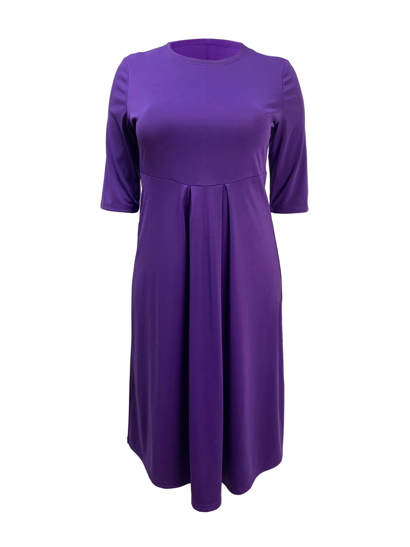 Women's Plus Size Elegant Slim Waist Round Neck Solid Color Dress 3