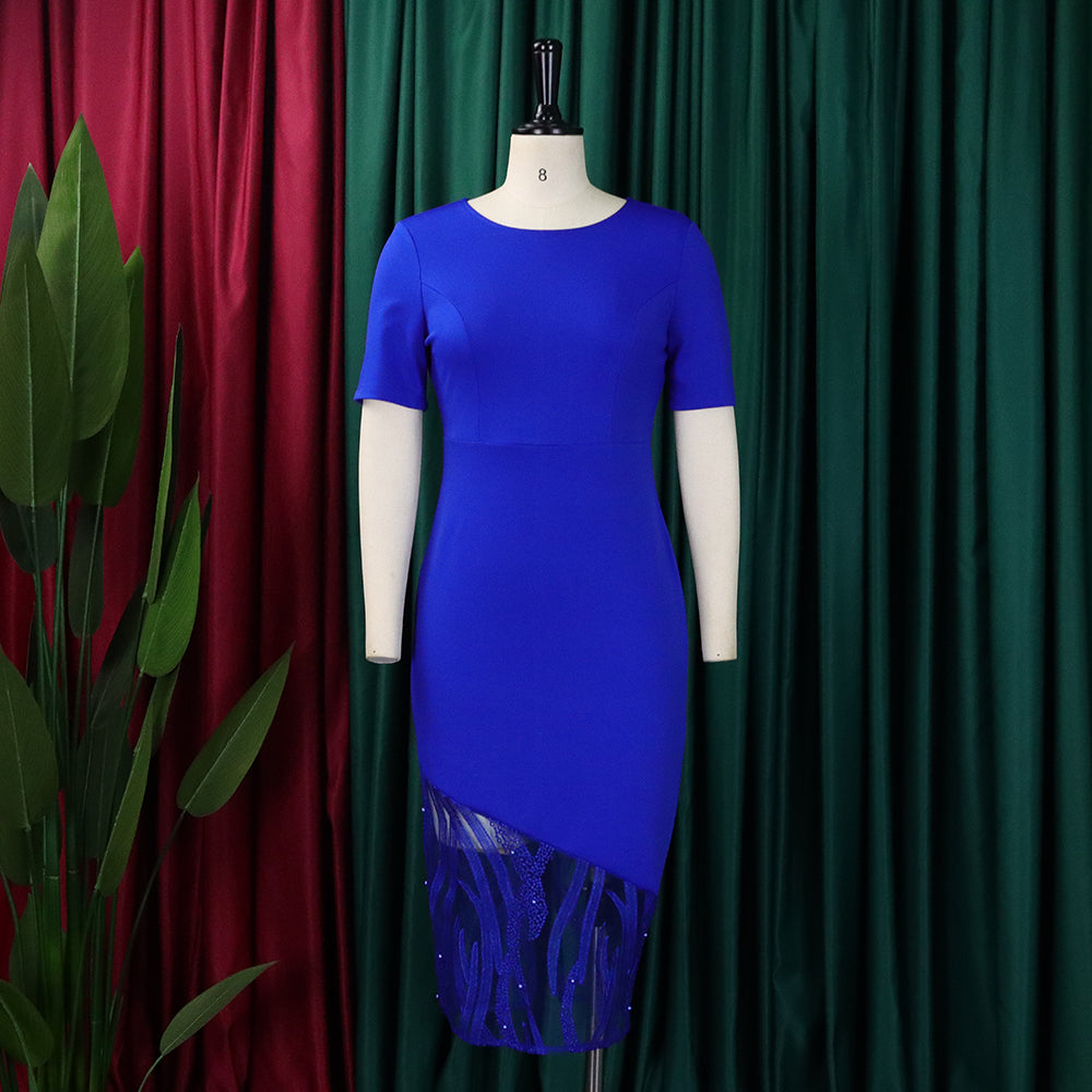 Plus Size Womenlace Patchwork Beaded Bodycon Dress 11