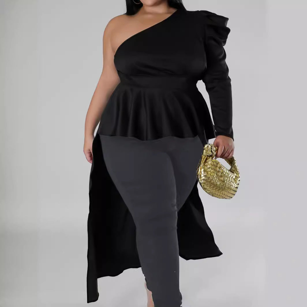 Summer Women Clothing Sexy Irregular Solid One Shoulder Sleeve Top 5