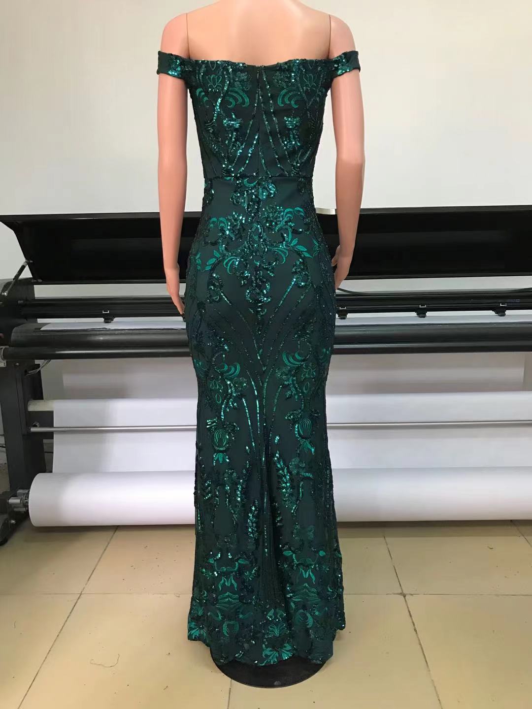 Women Halter Neck Off Shoulder Sequin Mesh Slit Sexy Dress 11