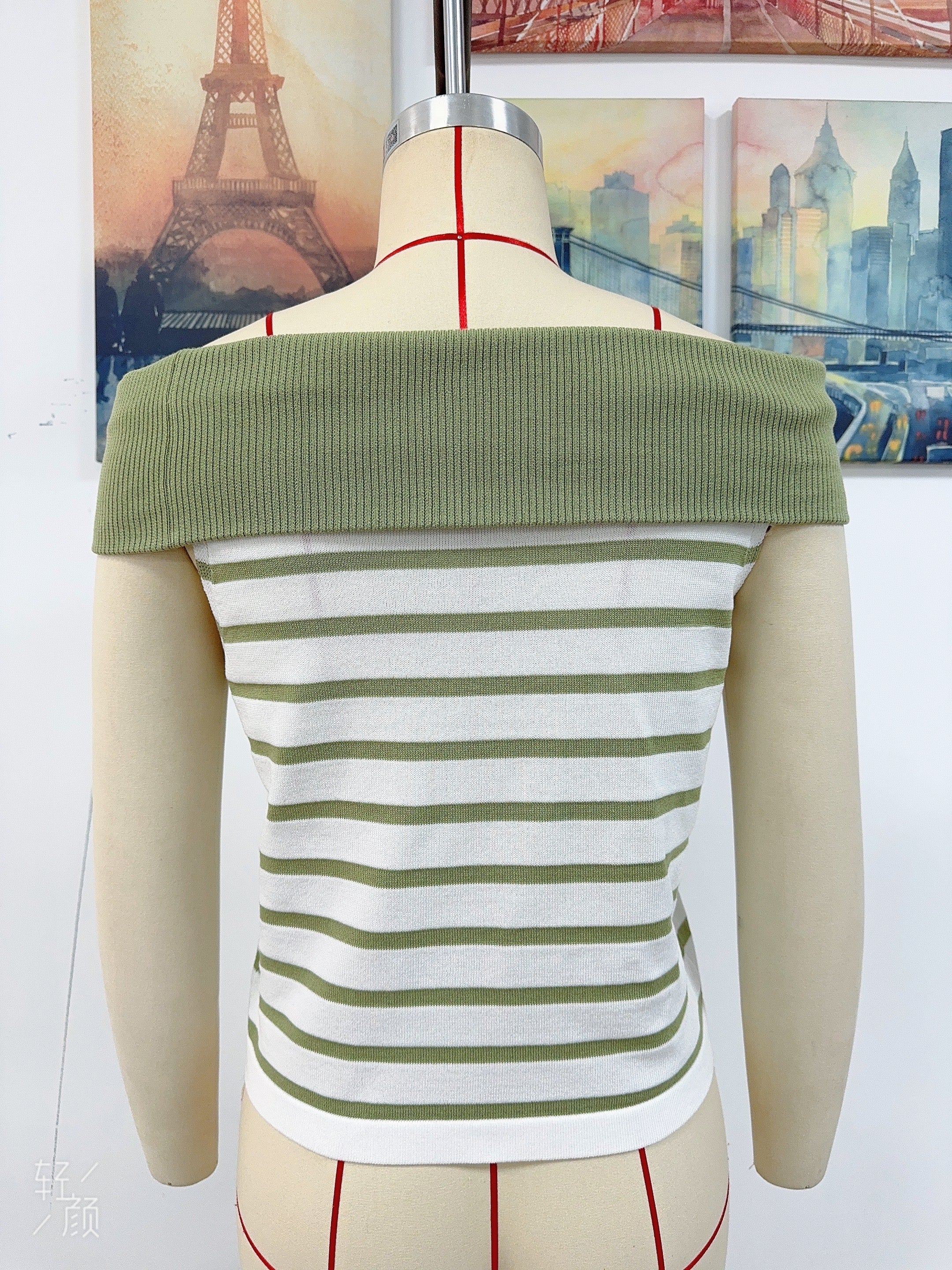 Spring/Summer Women's Fashion Long-Sleeve Striped Off-Shoulder Knit Top 39
