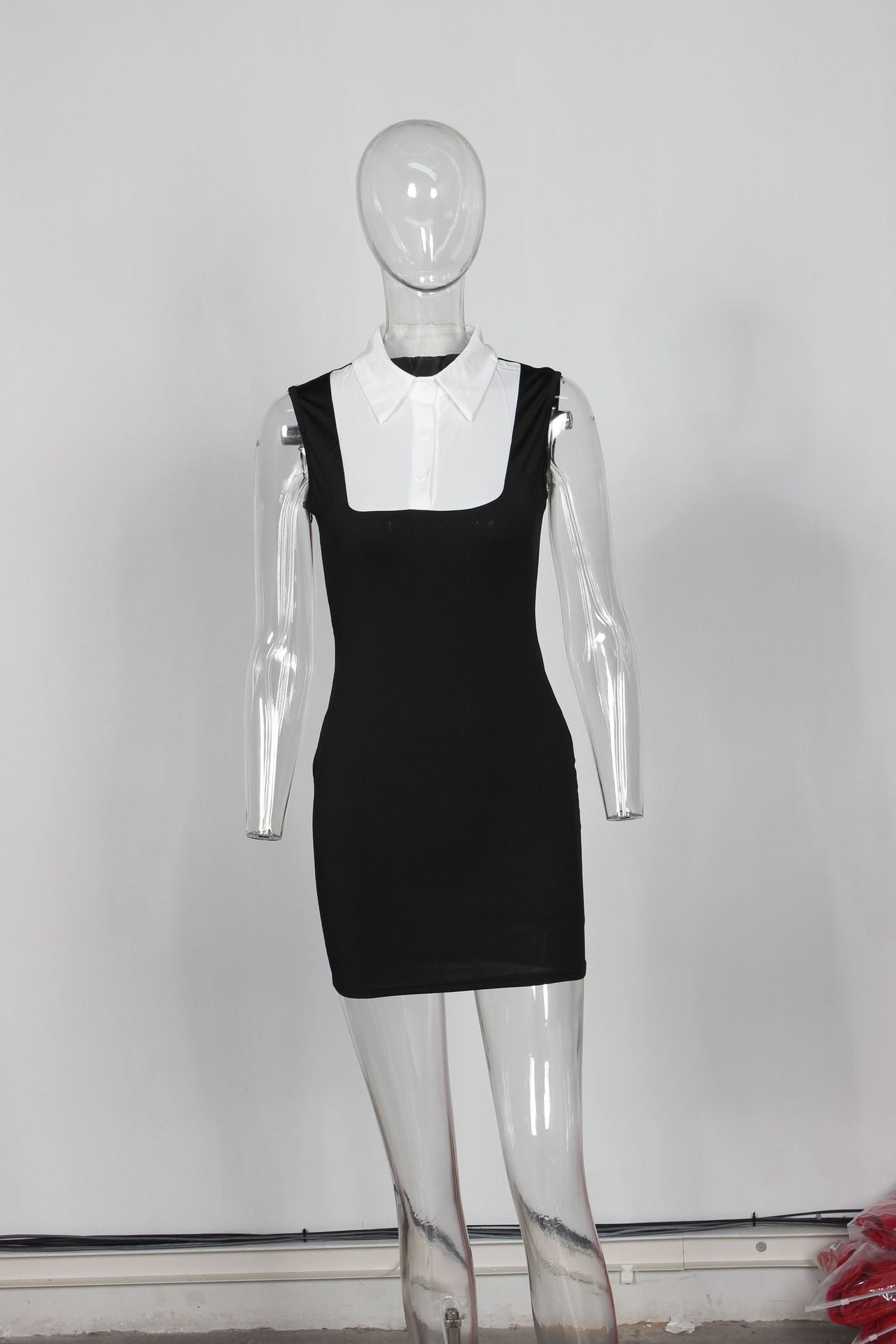 Autumn Trend Fashion Slim Sexy Fake Two-Piece Contrast Bodycon Dress 9