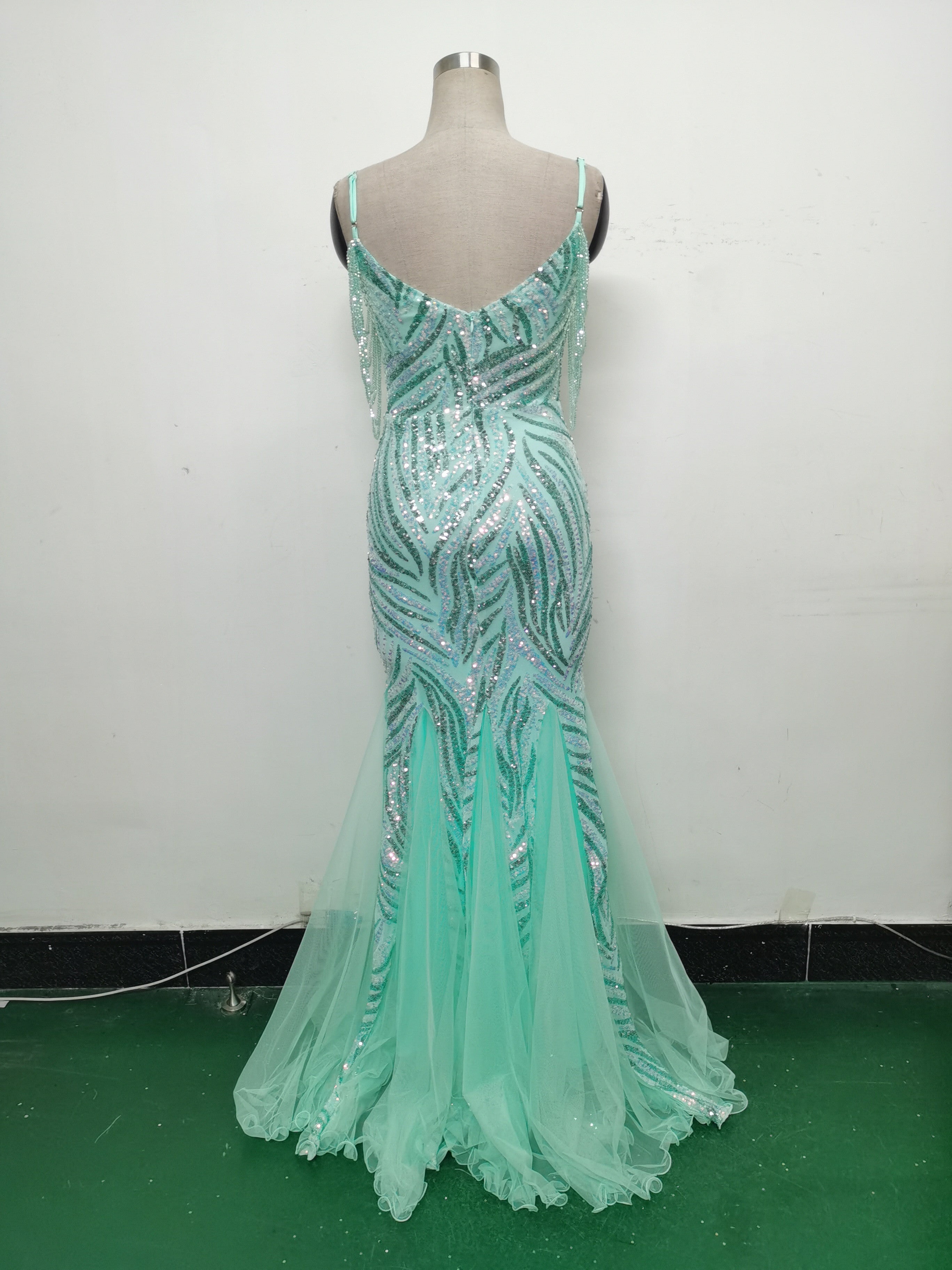 Sequin Patchwork Mesh strap luxury evening dress 24