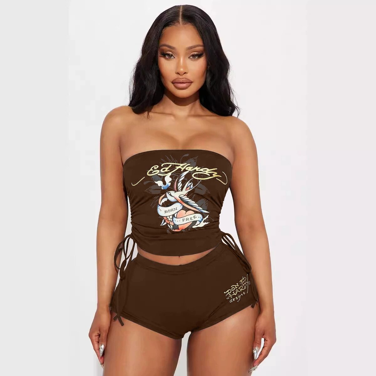 Women Print Chest wrap Top and shorts two-piece set 9