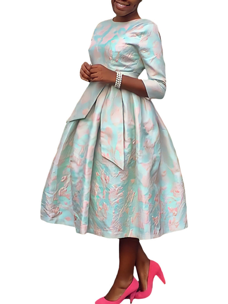 Women's Round Neck Jacquard Swing Dress 4