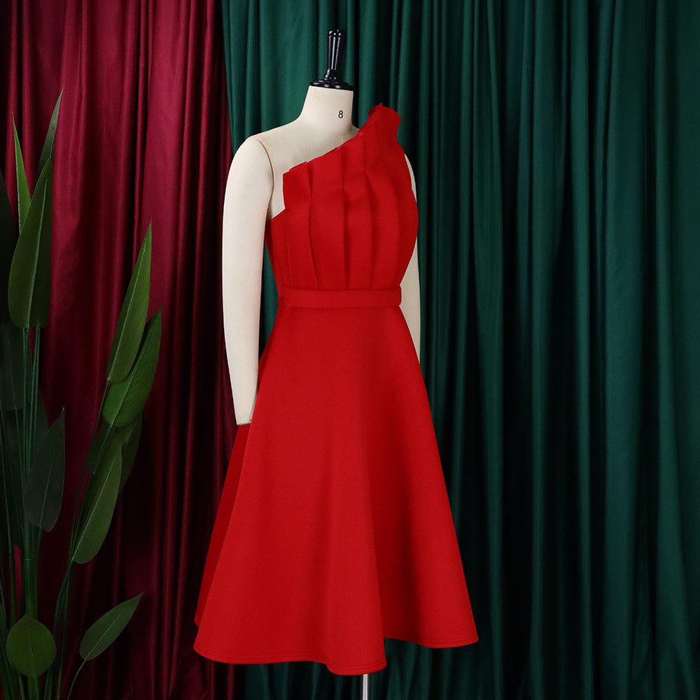 Plus Size Women Solid Sexy Pleated Formal Party Dress 40