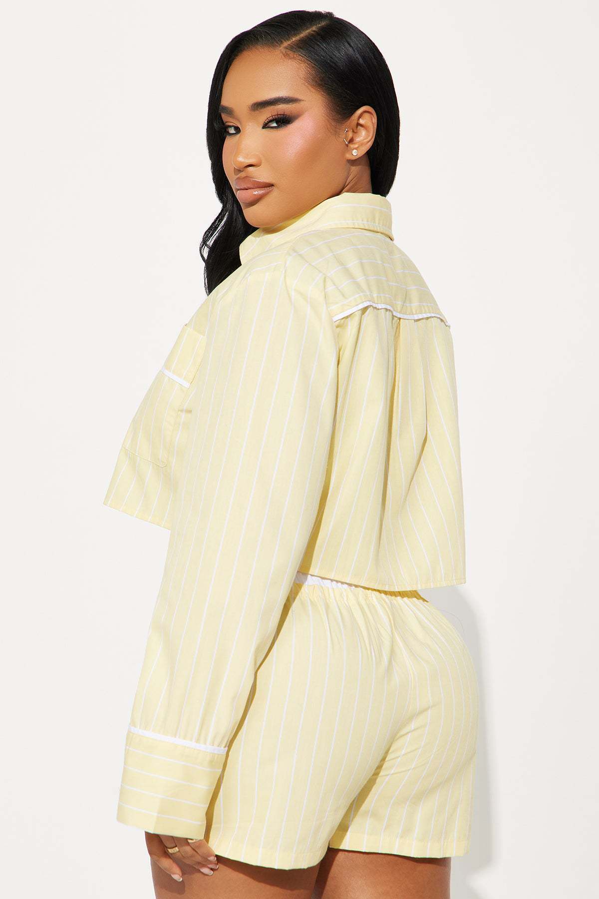 Women Summer Casual Long-Sleeve Turndown Collar Top and Shorts Two-Piece Set 5