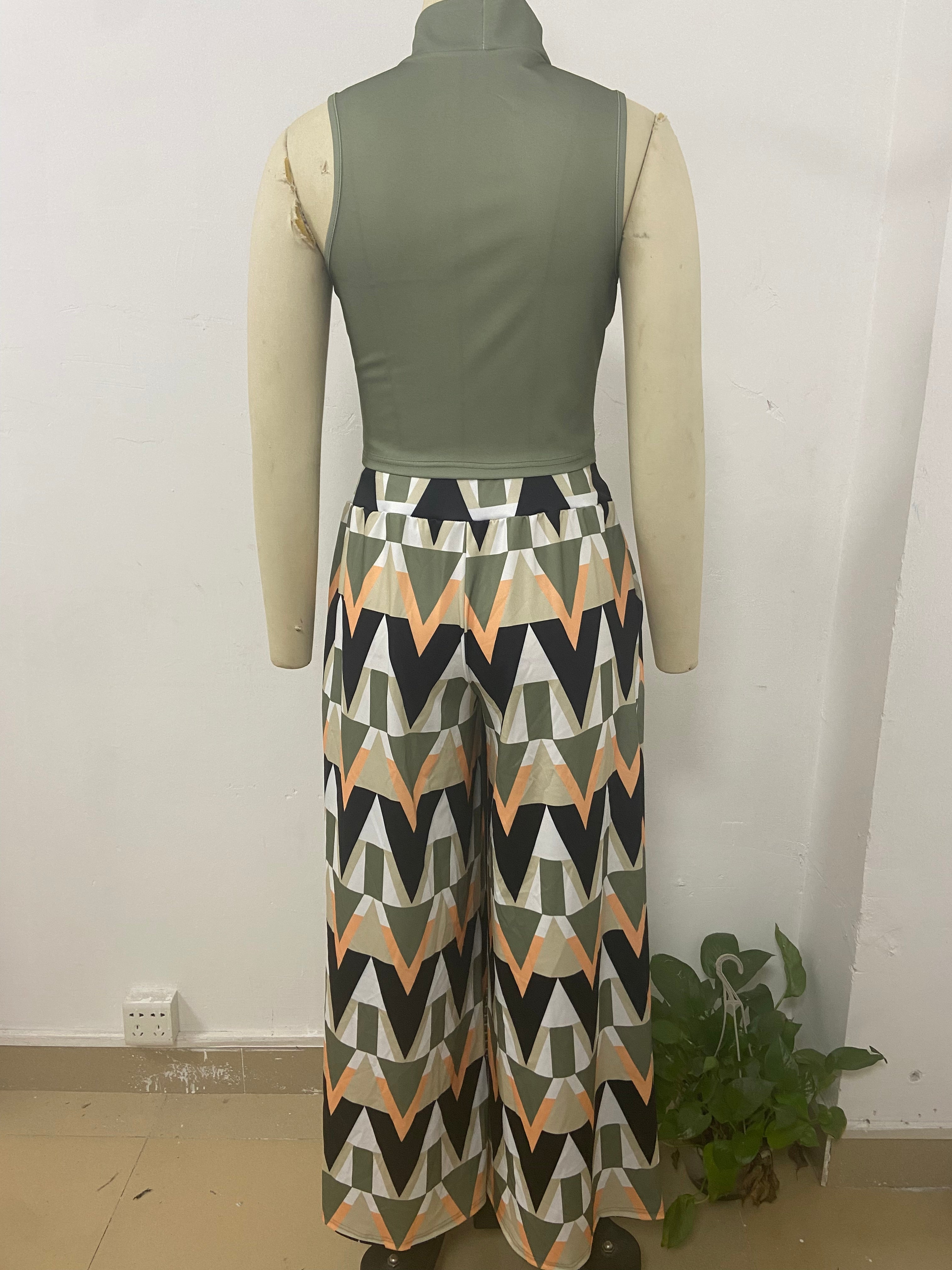 Women's Chic Career Sleeveless Print Tank Top Wide leg pants Fashion two piece Set 22