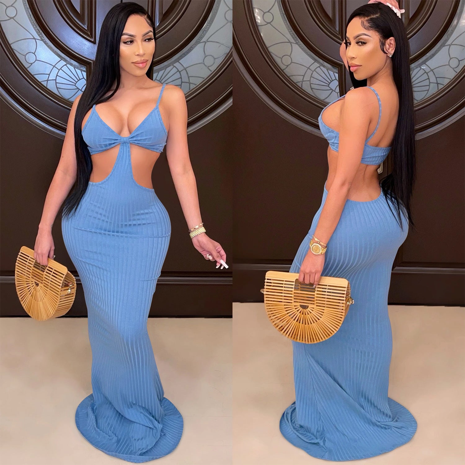 Sexy Knitted Strap Solid Color Dress for Women 13