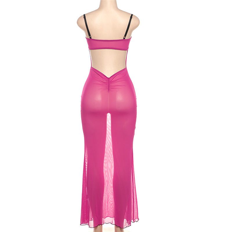 Women Summer Suspender Sexy Lace Patchwork See-Through Dress 6