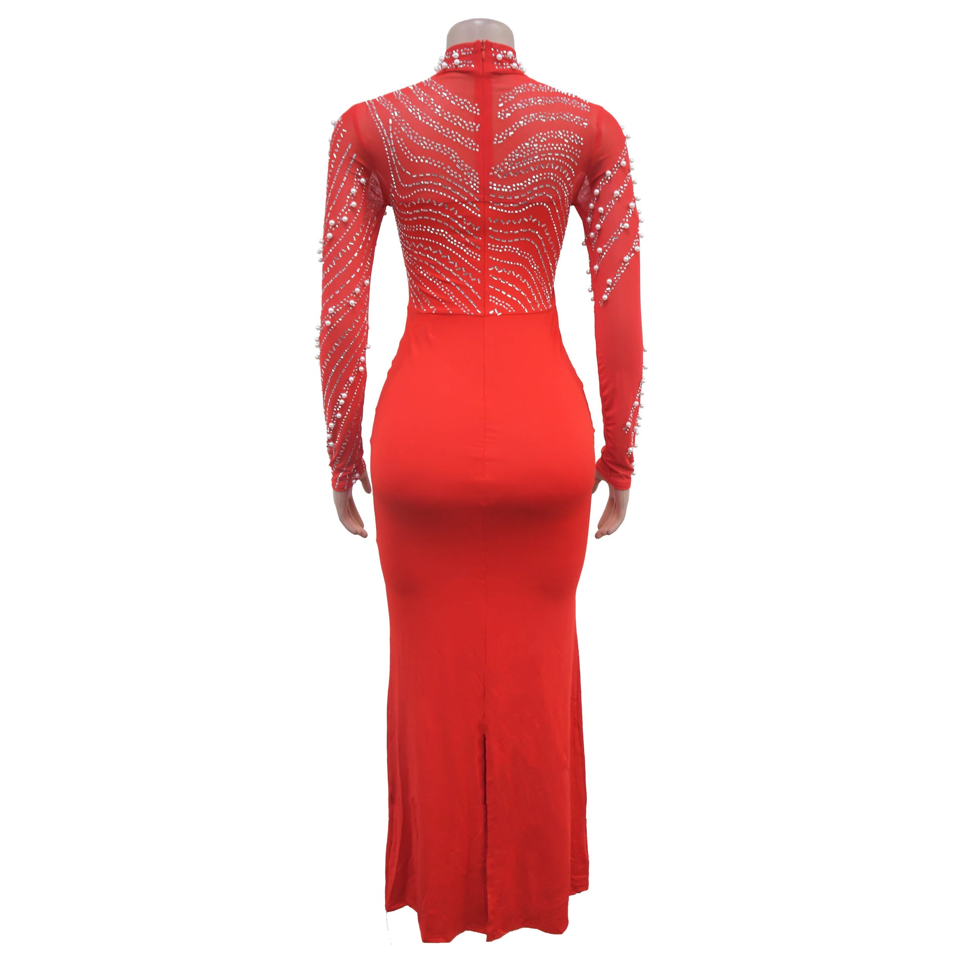 Fashionable women's solid color Beaded long dress 17