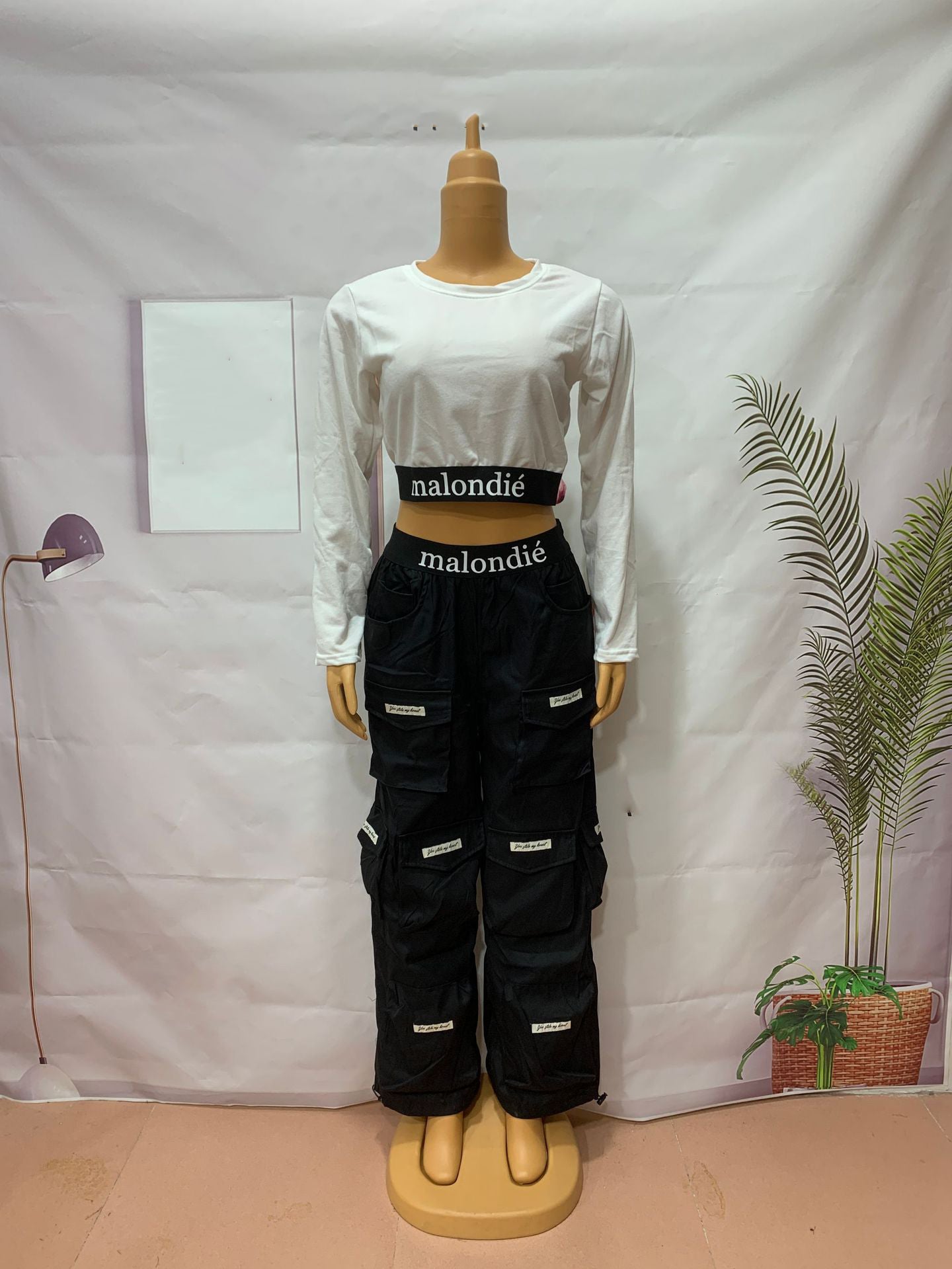 Women Casual Printed Long Sleeve T-Shirt and Cargo Pants Two-Piece Set 4