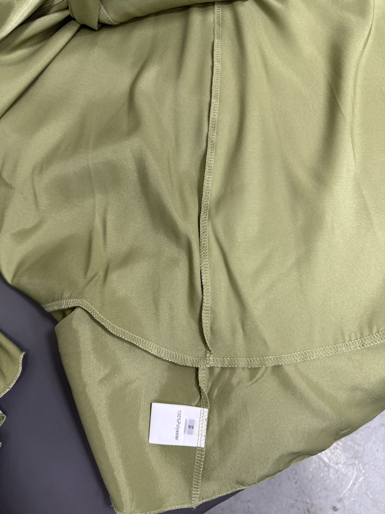 Summer V-Neck Satin Dress Slim Waist Midi Dress 15