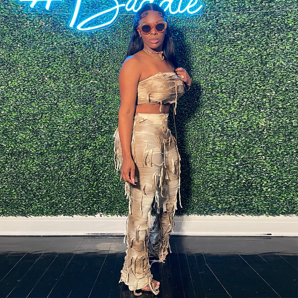 Summer Crop Low Back tie-dye auspicious pants suit for women 4