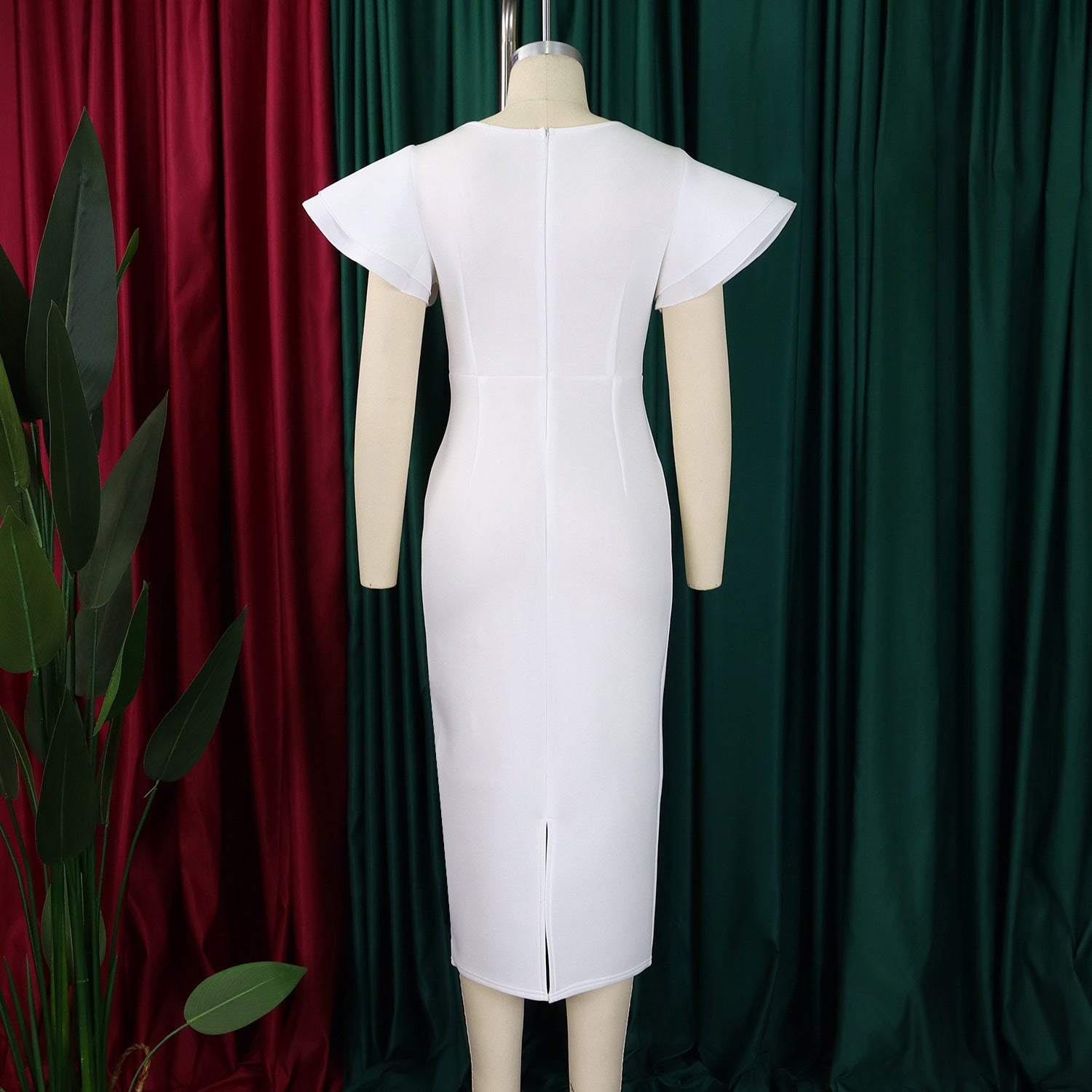 Women Elegant Ruffle Solid Bodycon Dress 22