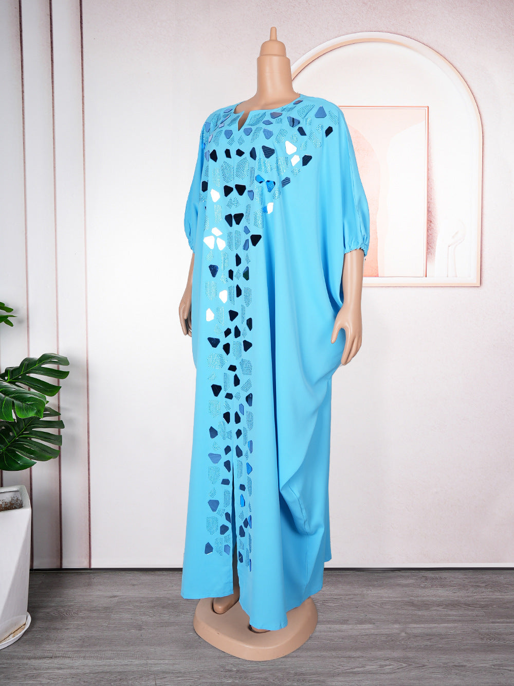 Beaded Long Dress African Women Plus Size Loose Robe 18