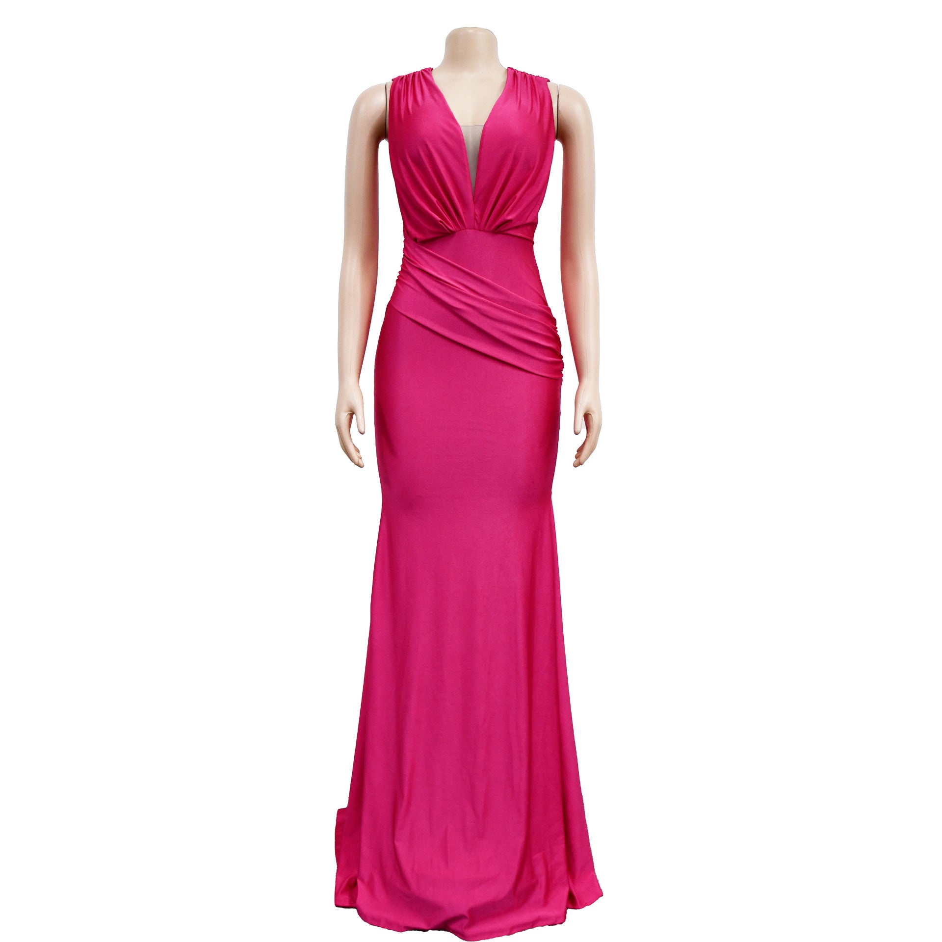 Women Solid V-Neck Sleeveless Pleated Maxi Dress 34