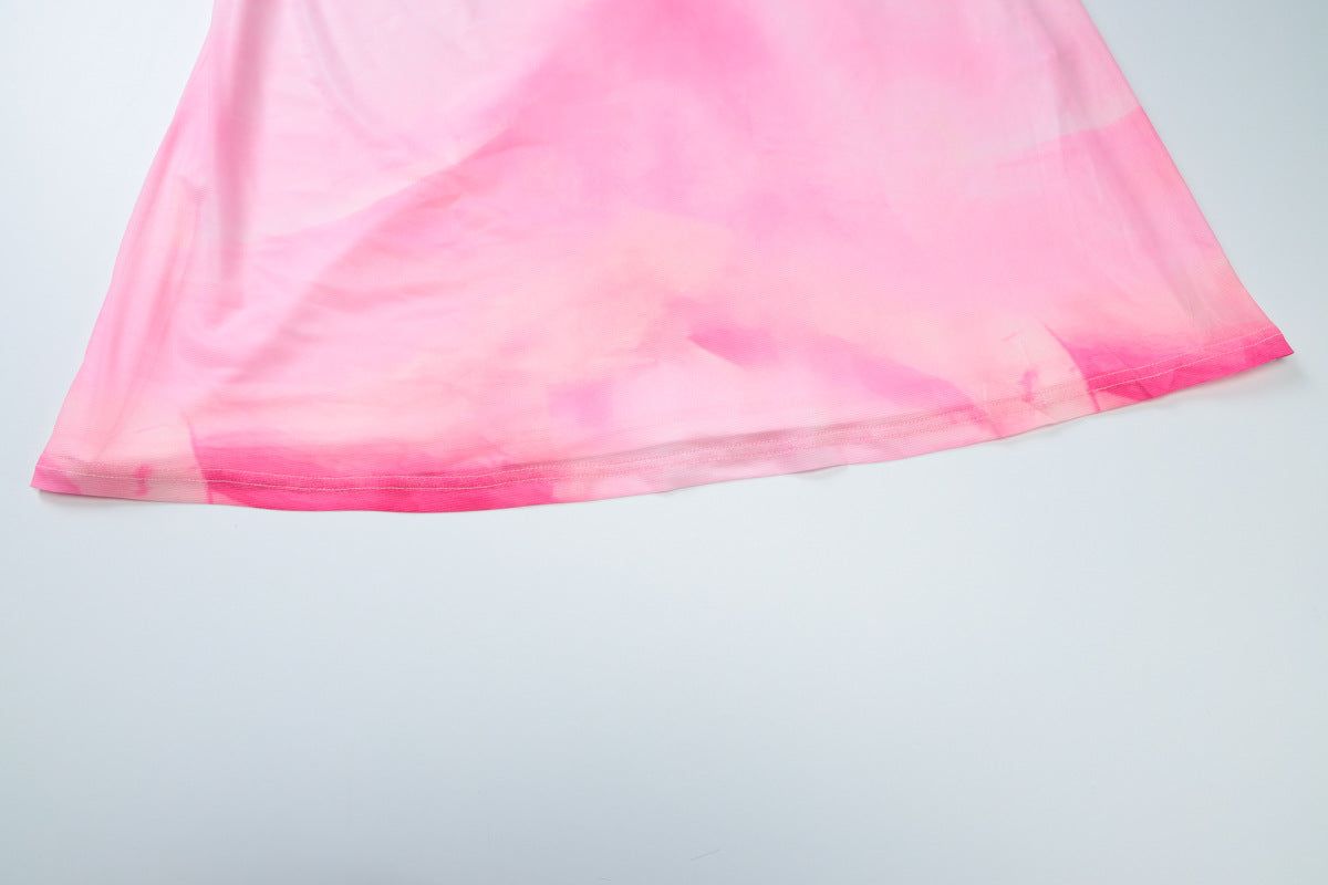 Women Spring Summer Sexy Backless Printed V-Neck Lace-Up Dress 14