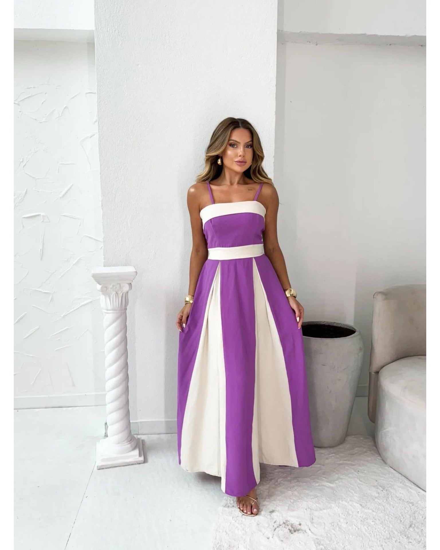 Women's Summer Elegant Fashion High Waist Contrast Strap Dress