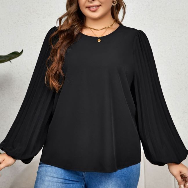 Women Solid Long Sleeve Round Neck Top 7