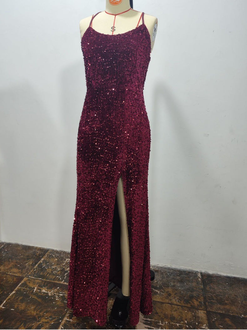 Women's Sweet Style Slit Sequin Strap Dress 12