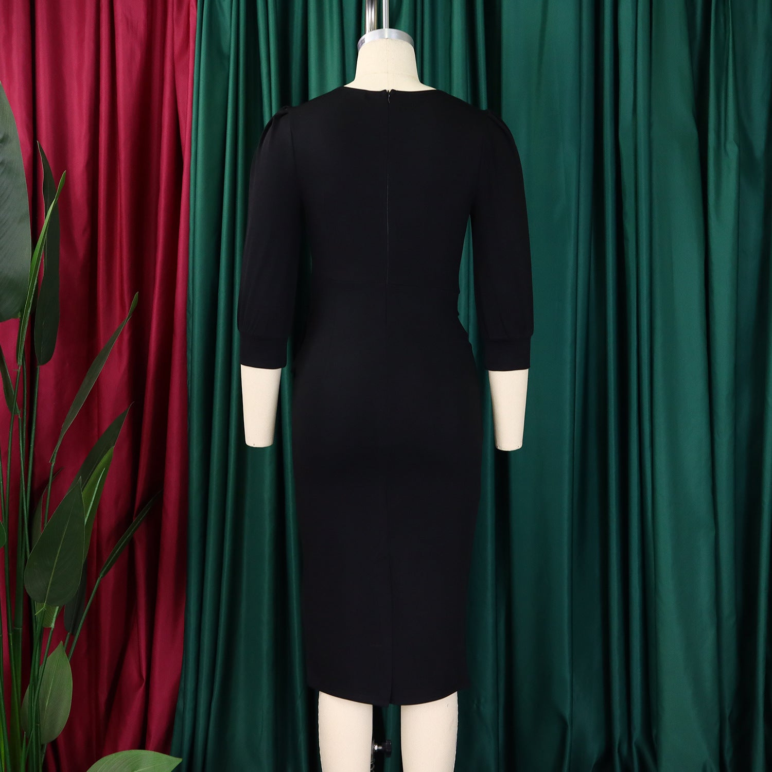 Plus Size Fashion Solid Color Round Neck Ol Bodycon African Dress 14