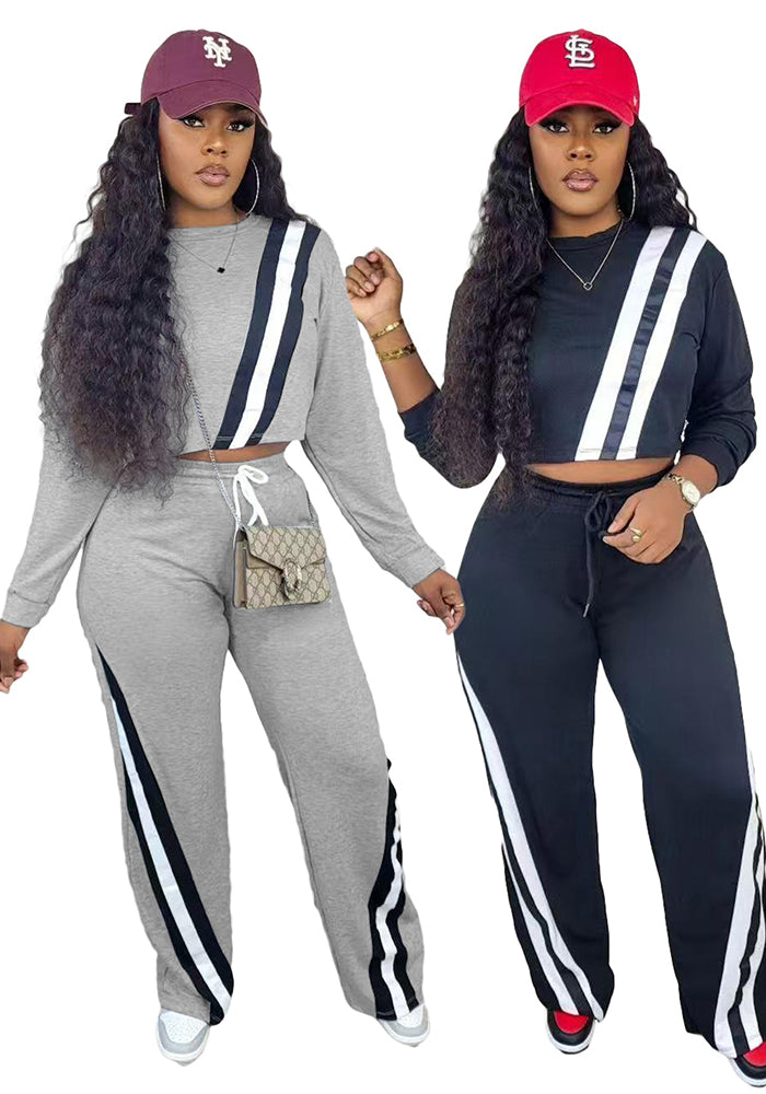 Autumn And Winter Women's Casual Sports Patchwork Loose Straight Wide-Leg Pants