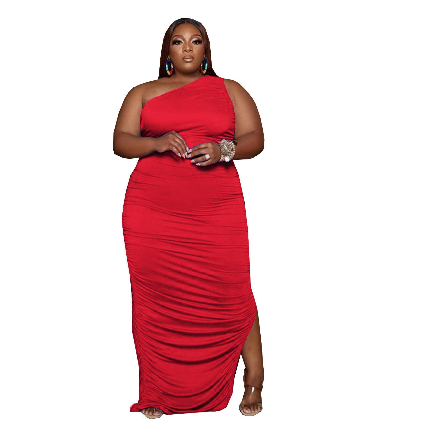 Women's Fashion Plus Size Summer One Shoulder Irregular Pleated Dress 8