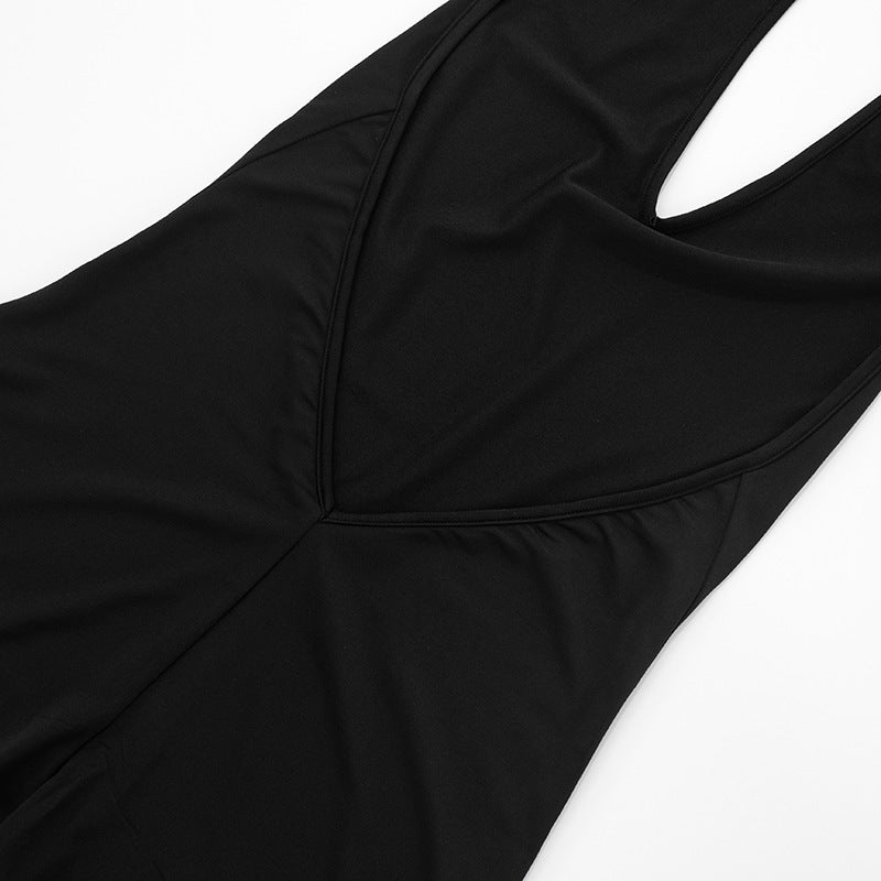 Women Spring and Summer Solid Halter Neck V Neck Backless Jumpsuit with Tie 19