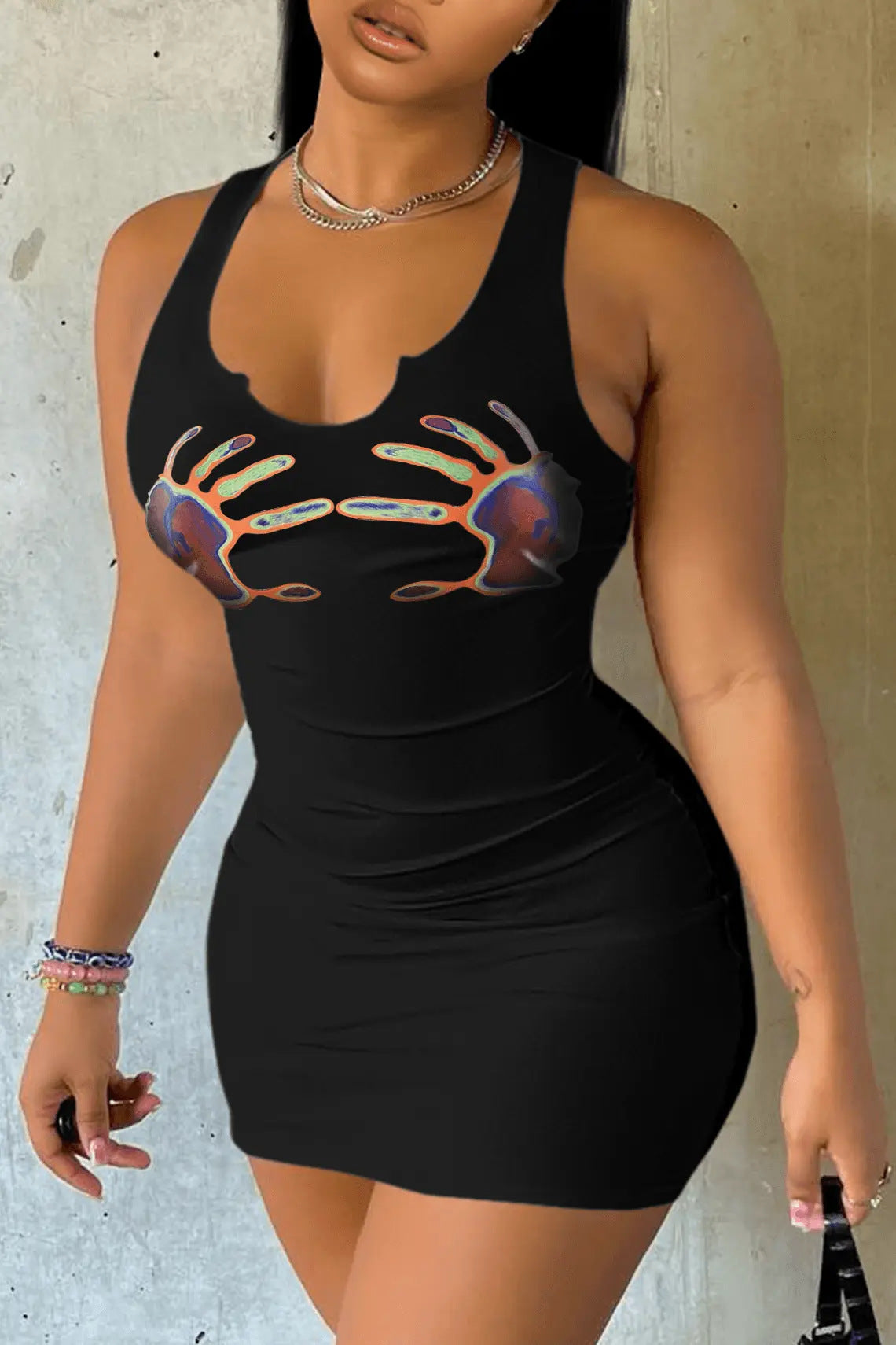 sexy printed strap casual bodycon dress 3