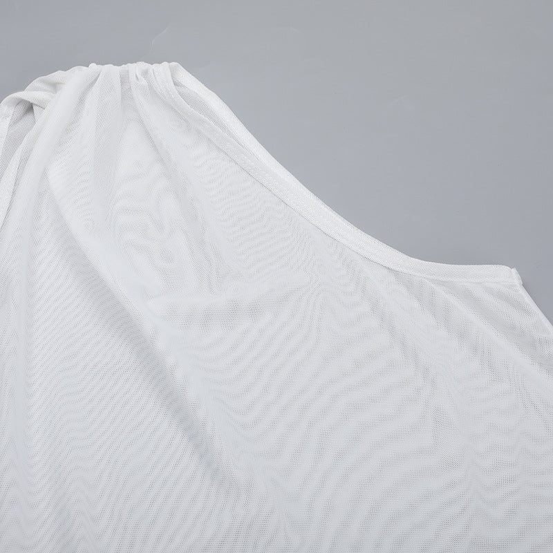 Women Mesh Slash Shoulder Bodycon Maxi Dress 13