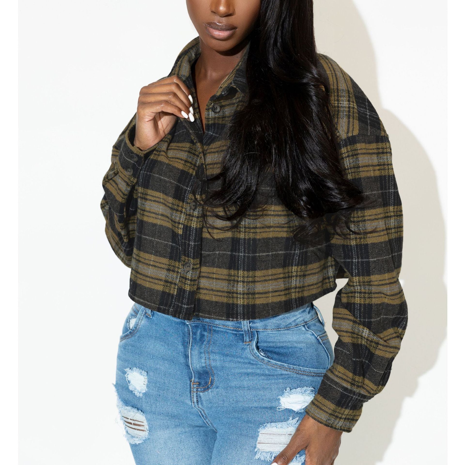 Women Fall and winter plaid shirt 3