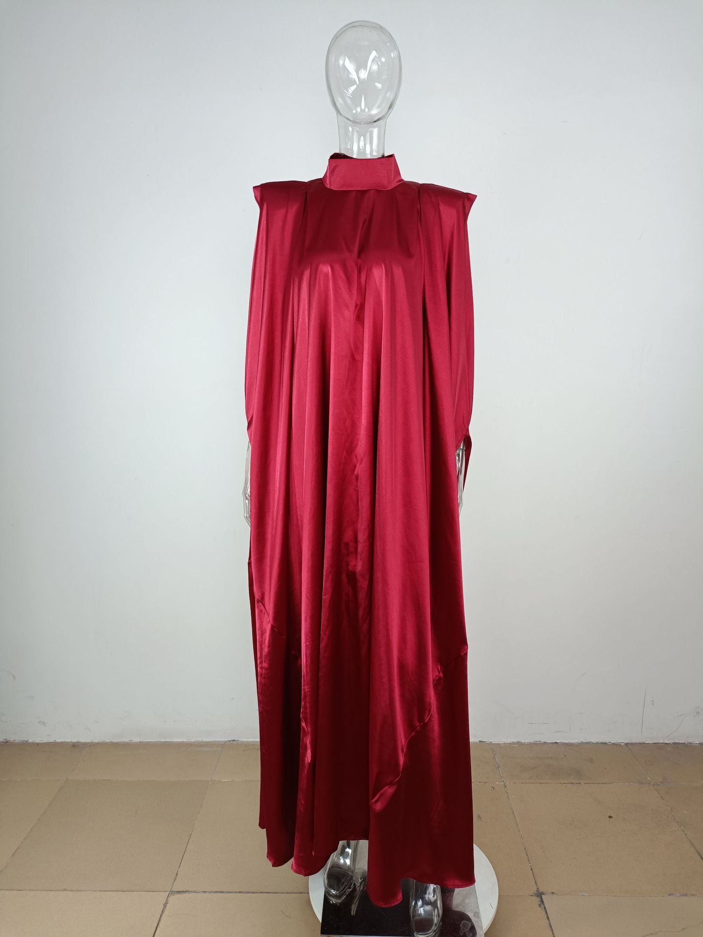 Dubai Muslim Women'S High Neck Loose Swing Robe Satin Dress Women'S Abaya 45