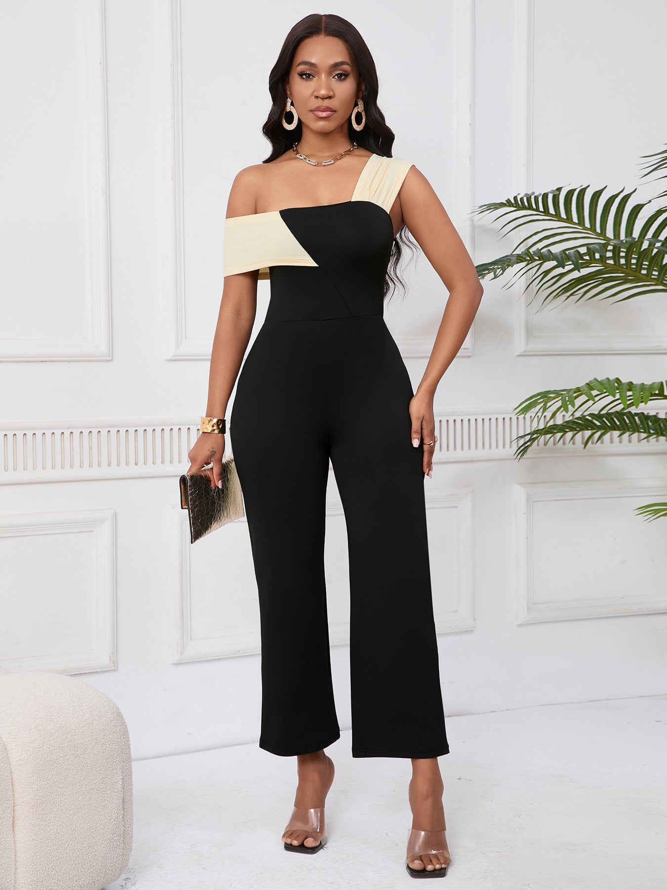 Women Summer Elegant Colorblock Strap Jumpsuit 3